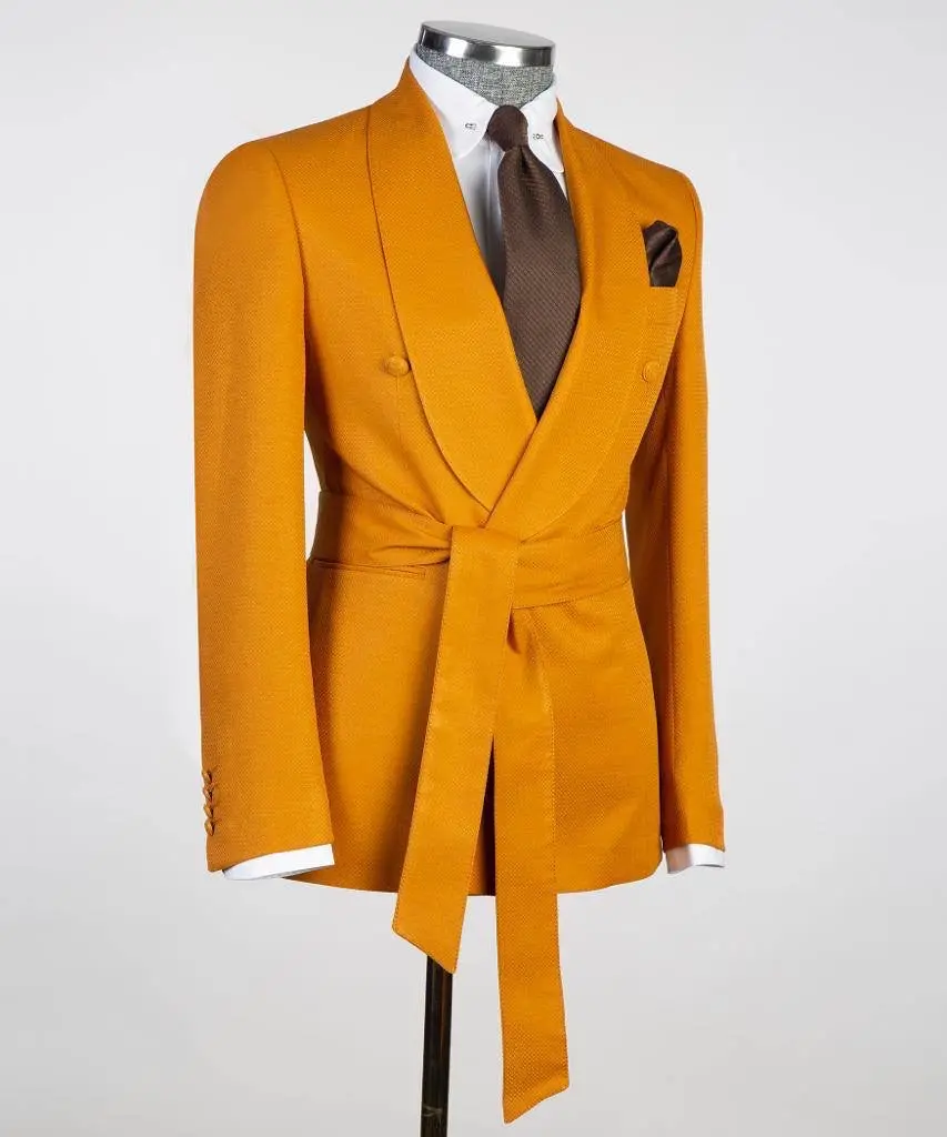Men's 2 Piece Suit, Orange, Belted Design, Costume — photograph 3