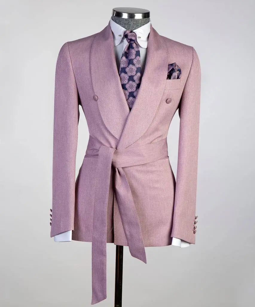 Men's 2 Piece Suit, Pink, Belted Design, Costume — photograph 1