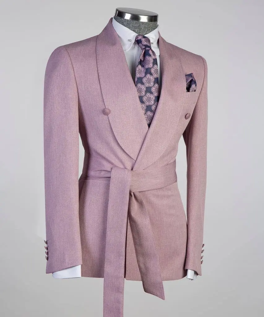 Men's 2 Piece Suit, Pink, Belted Design, Costume — photograph 3