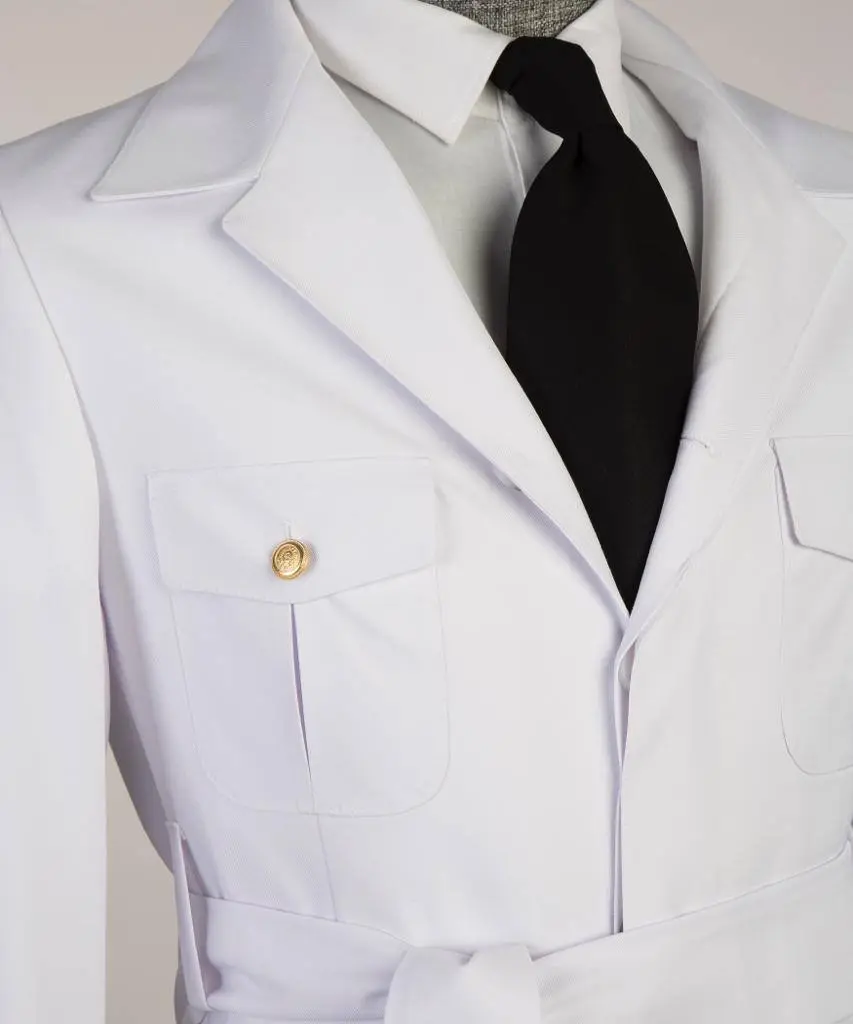 Men's 2 Piece Suit, White, Belted Design, Costume, Blazer with Pockets — photograph 2