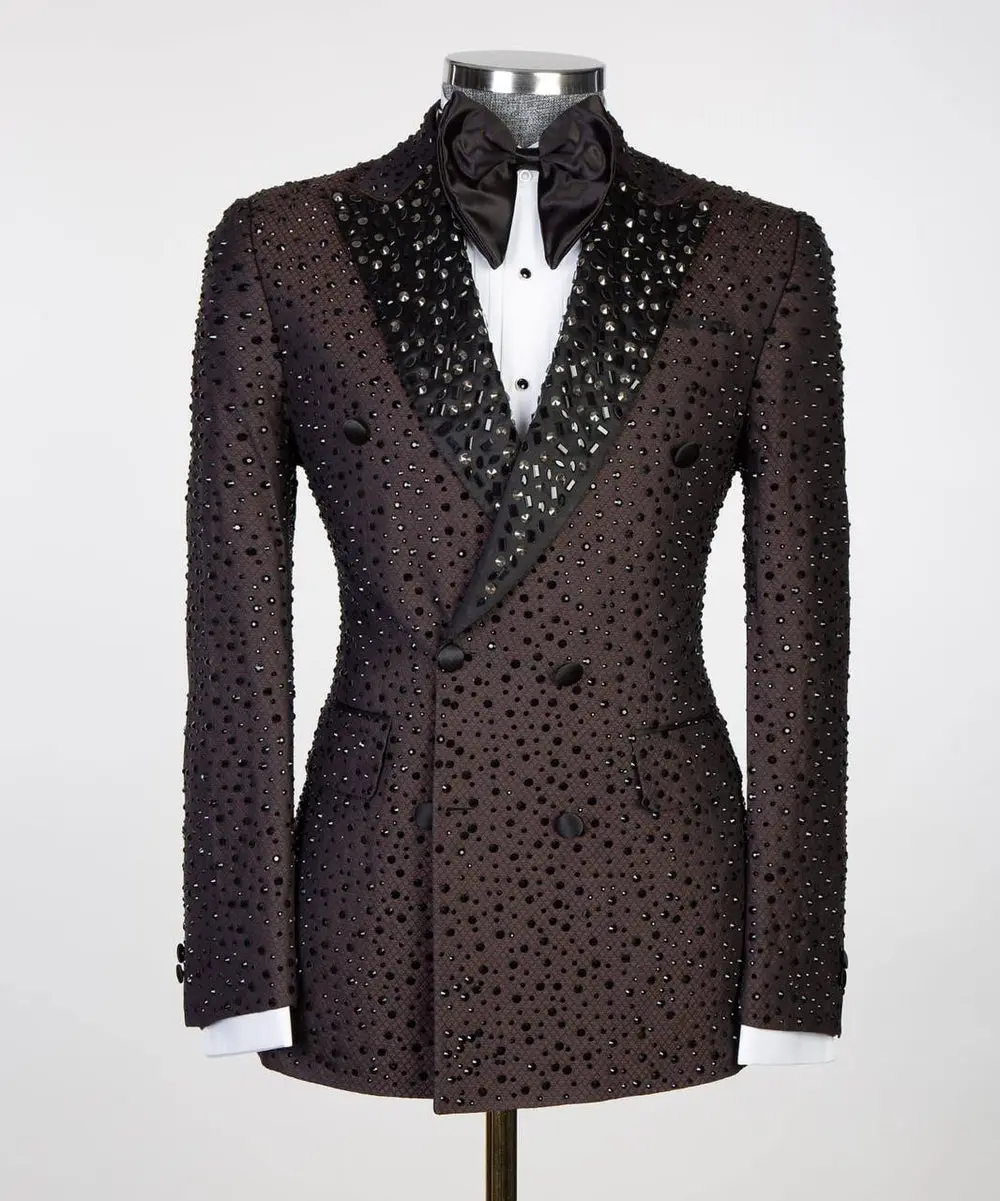 Men's 2 Piece Brown Tuxedo Double Breasted Shiny — photograph 1