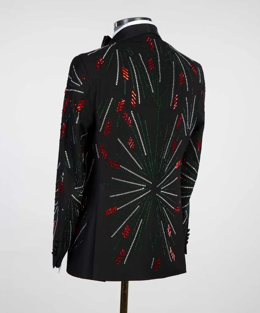 Men's 2 Piece Black Tuxedo, Costume, Silver/Red Stoned — photograph 4