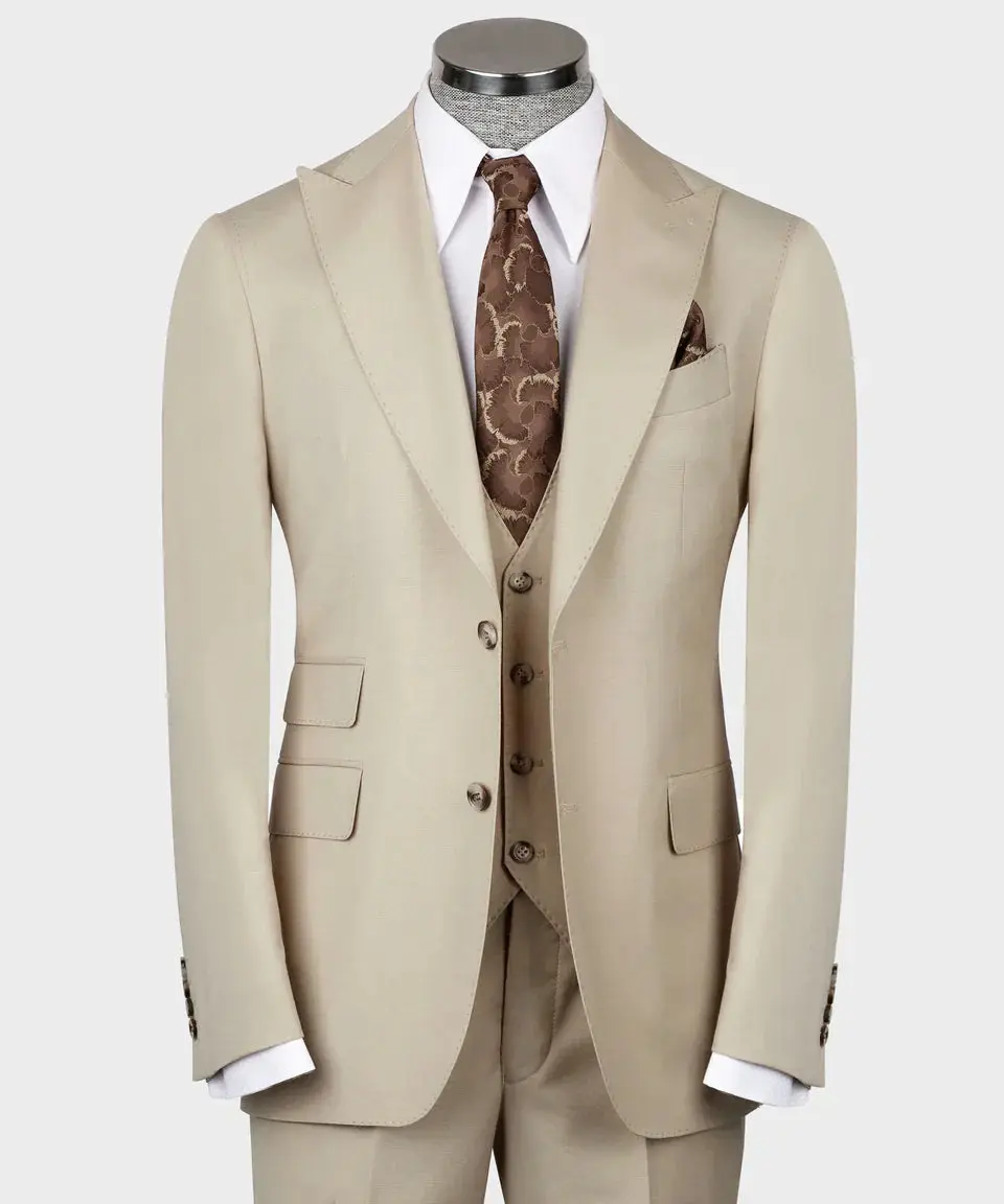 Men's 3 Piece Classic Beige Suit — photograph 1