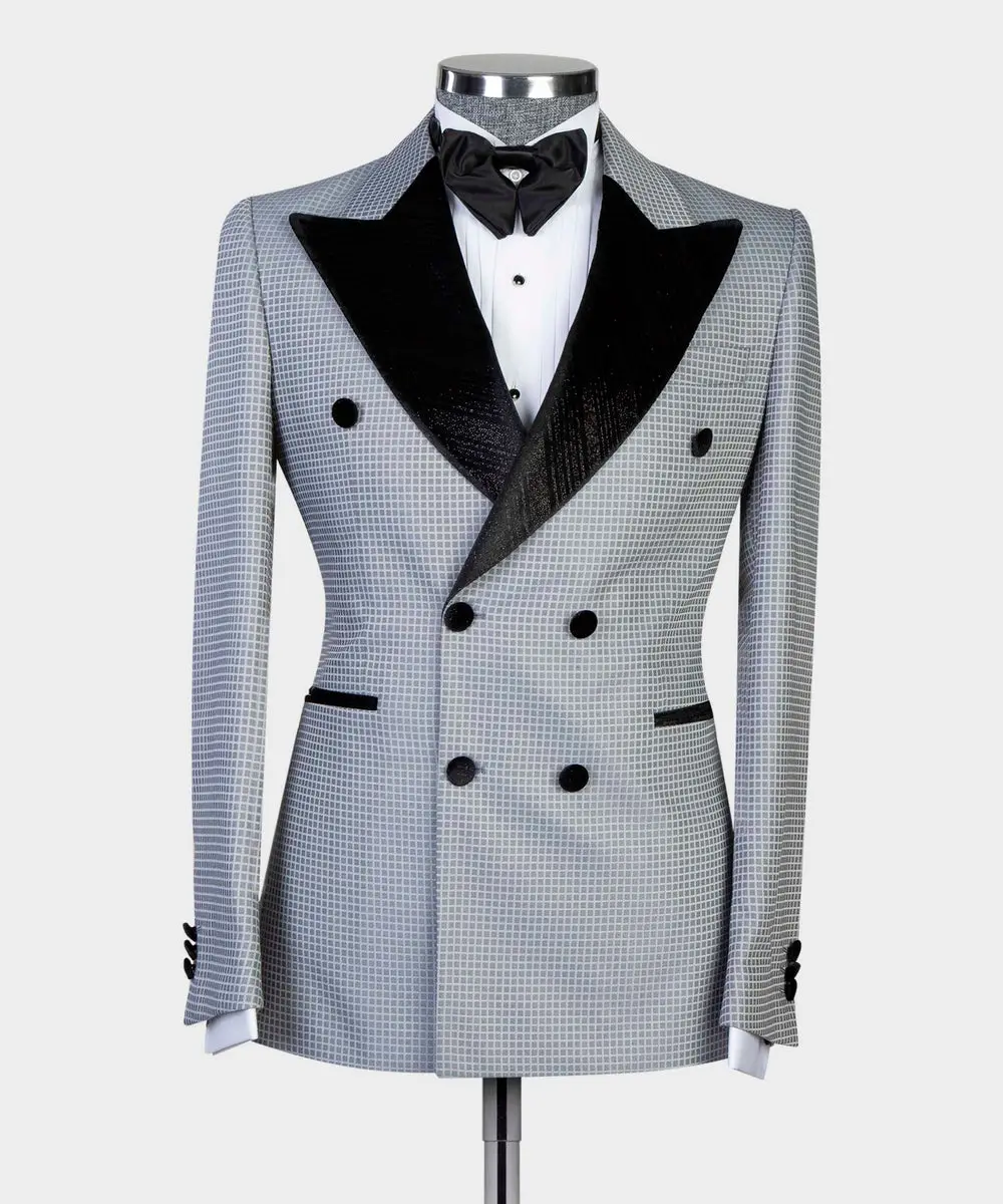Men's 2 Piece Double Breasted Tuxedo Suit Grey/Black — photograph 1