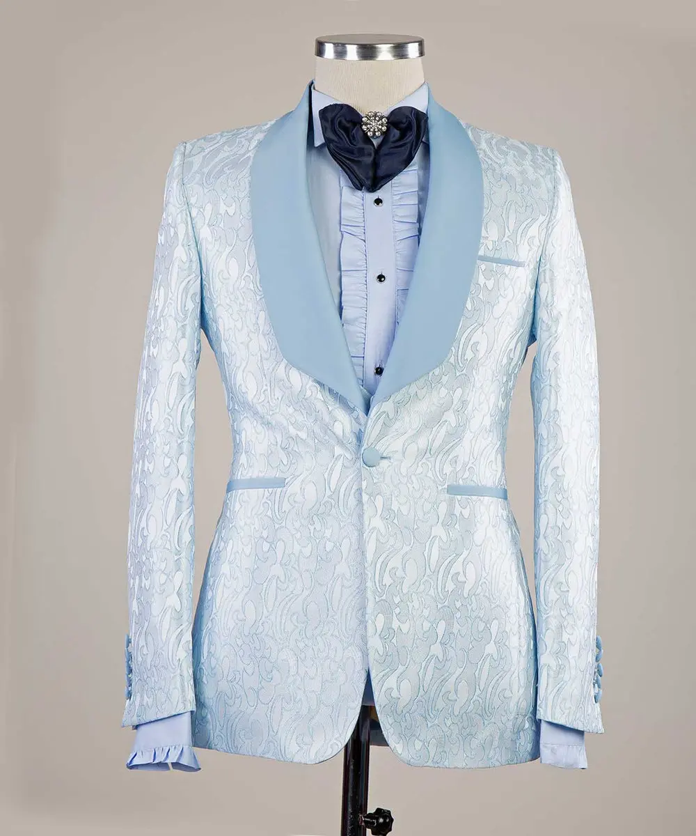 Men's 3 Piece Tuxedo, Suit, Blue — photograph 2