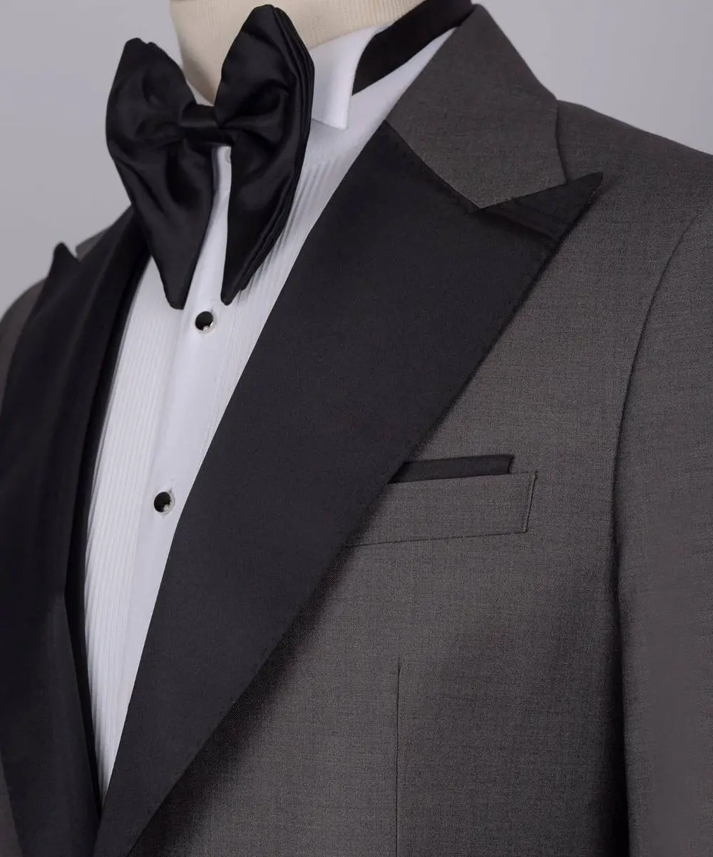 Men's 3 Piece Dark Grey Black Satin Collar Tuxedo — photograph 2