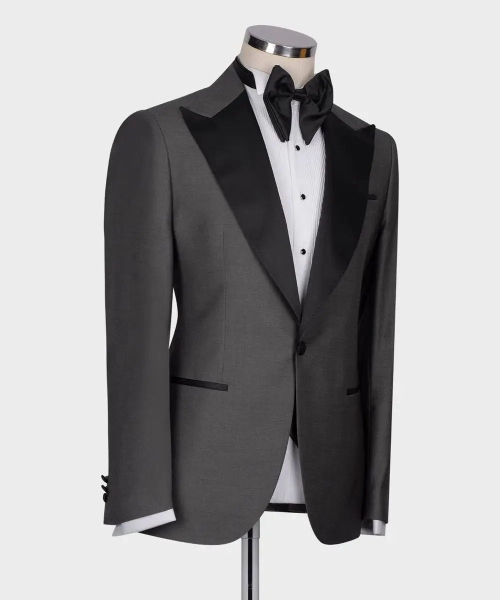Men's 3 Piece Dark Grey Black Satin Collar Tuxedo — photograph 4