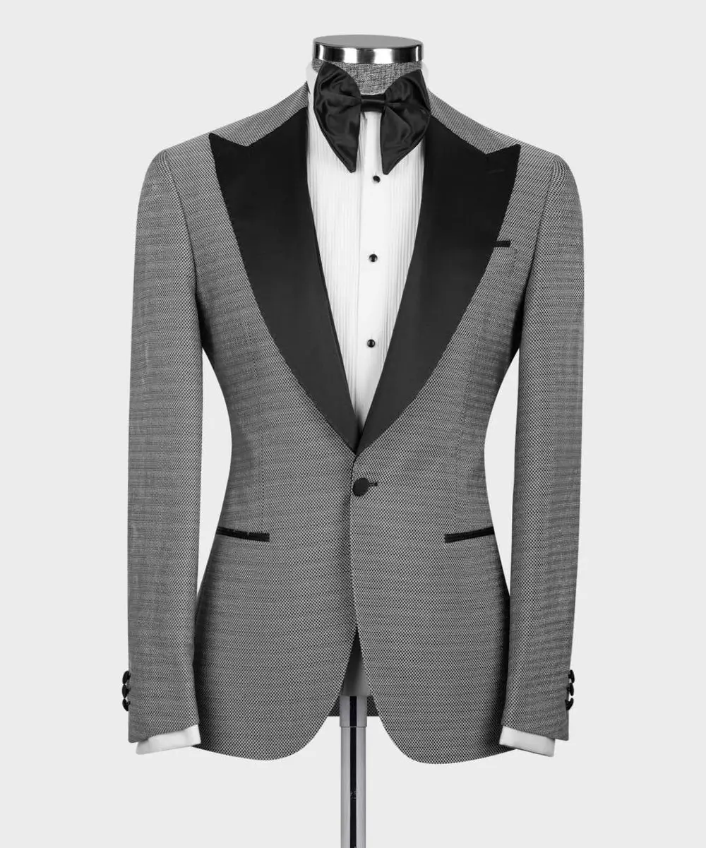 Men's 3 Piece Grey Tuxedo Black Satin Lapel — photograph 1