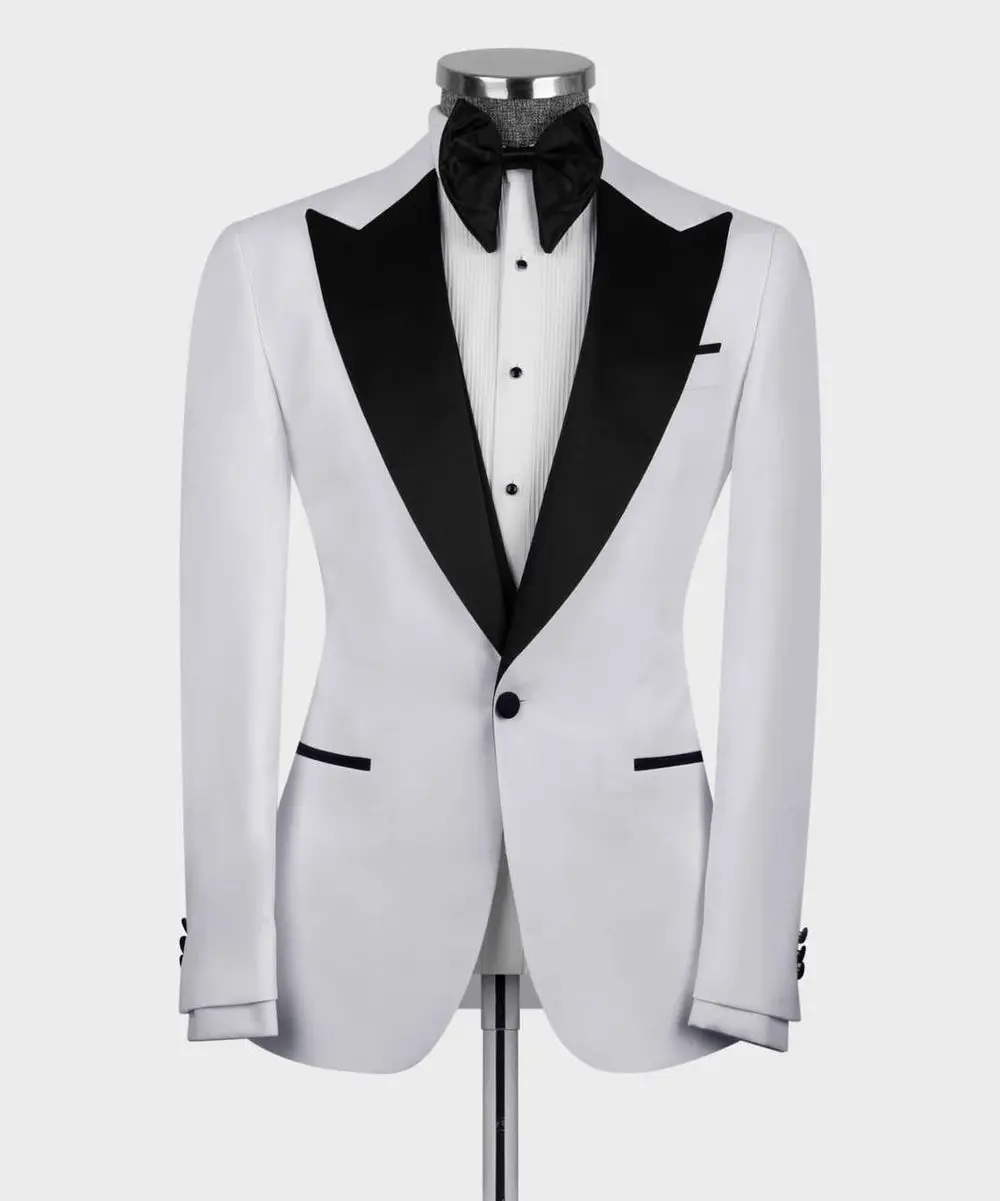 Men's 3 Piece White Black Lapel Tuxedo Suit — photograph 1