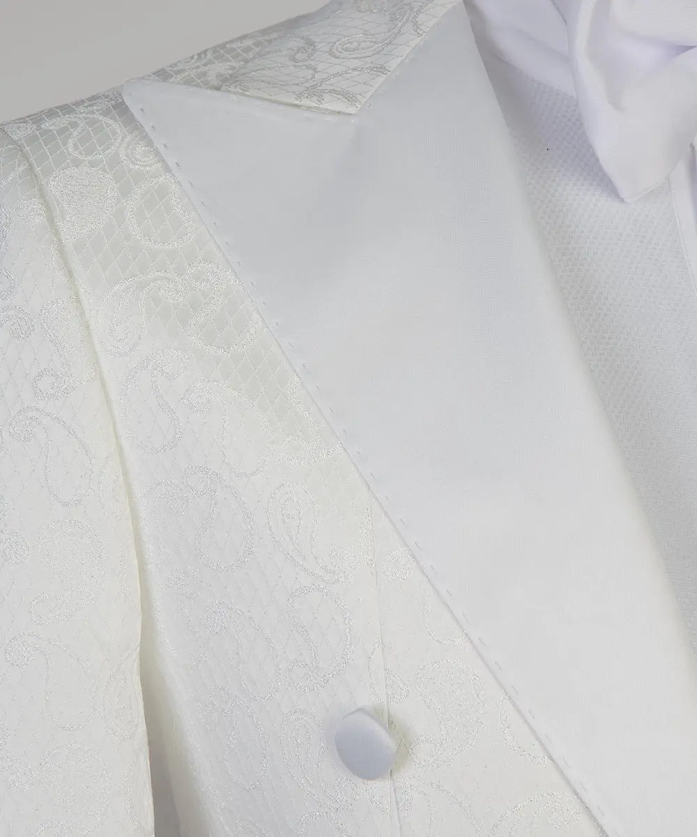 Men's 3 Piece White Tuxedo Suit Peak Lapel — photograph 5