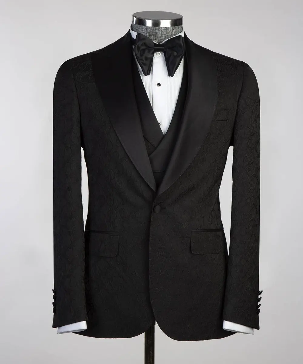 Men's Black Tuxedo-Asymmetrical Satin Lapel — photograph 1