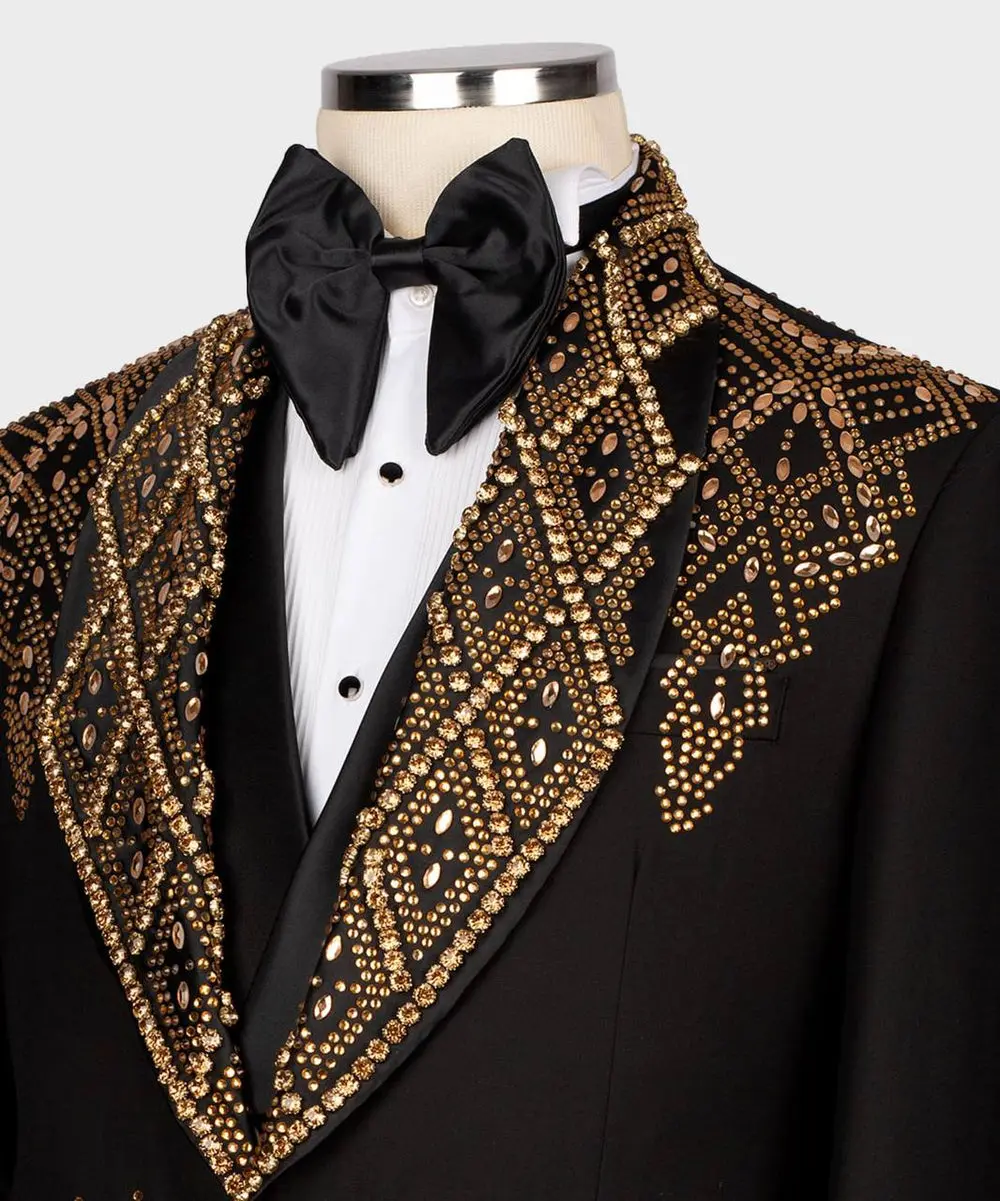 Men's Black Tuxedo, Gold Gem Stoned Design — photograph 2