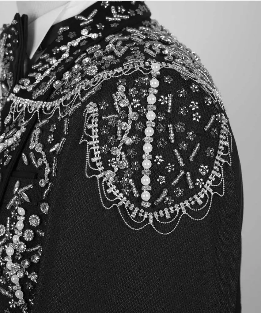 Men's Black Tuxedo, Silver Gem Stoned Design — photograph 4