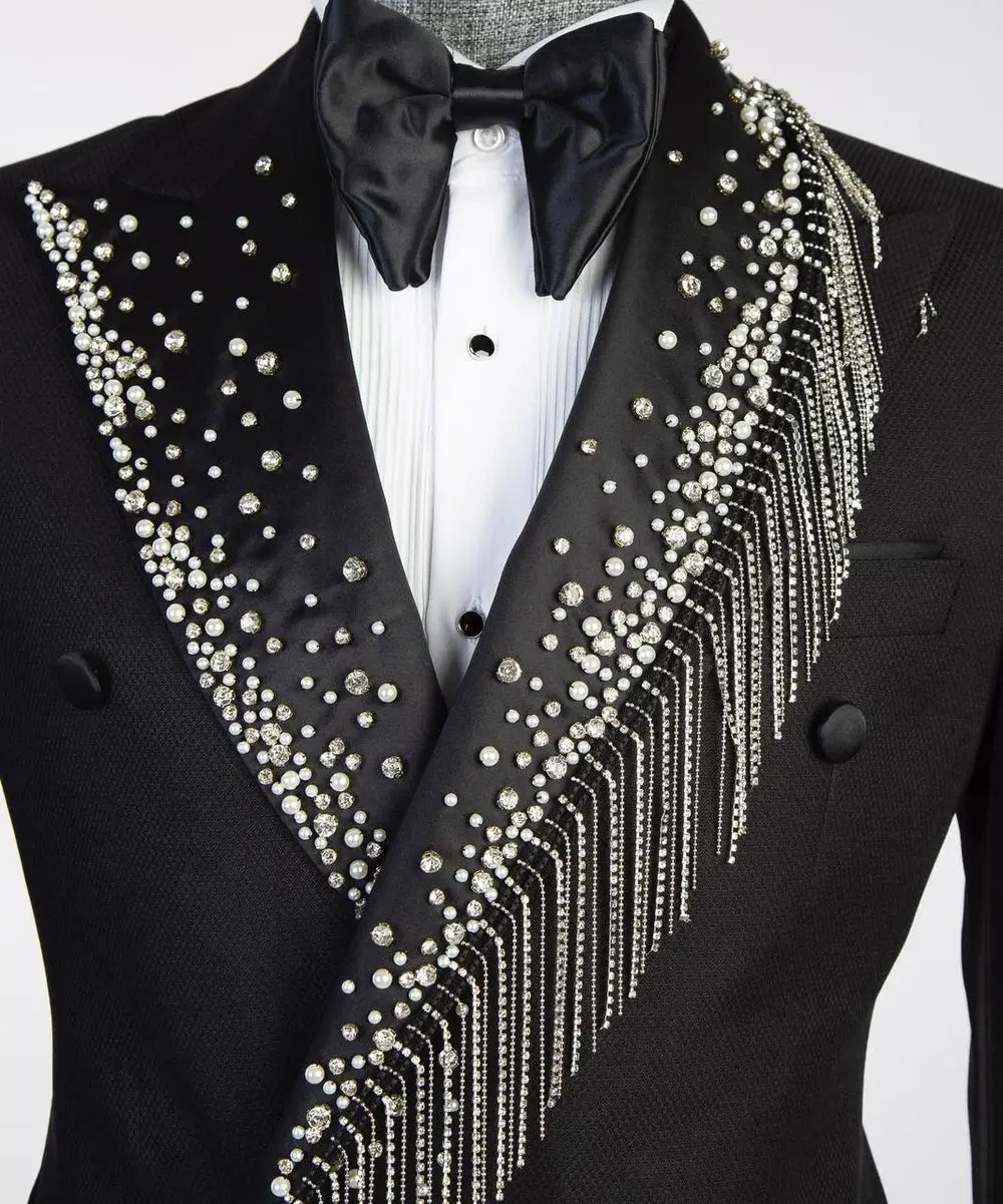 Men's Black Tuxedo, Silver Stoned, Shawl Design — photograph 5