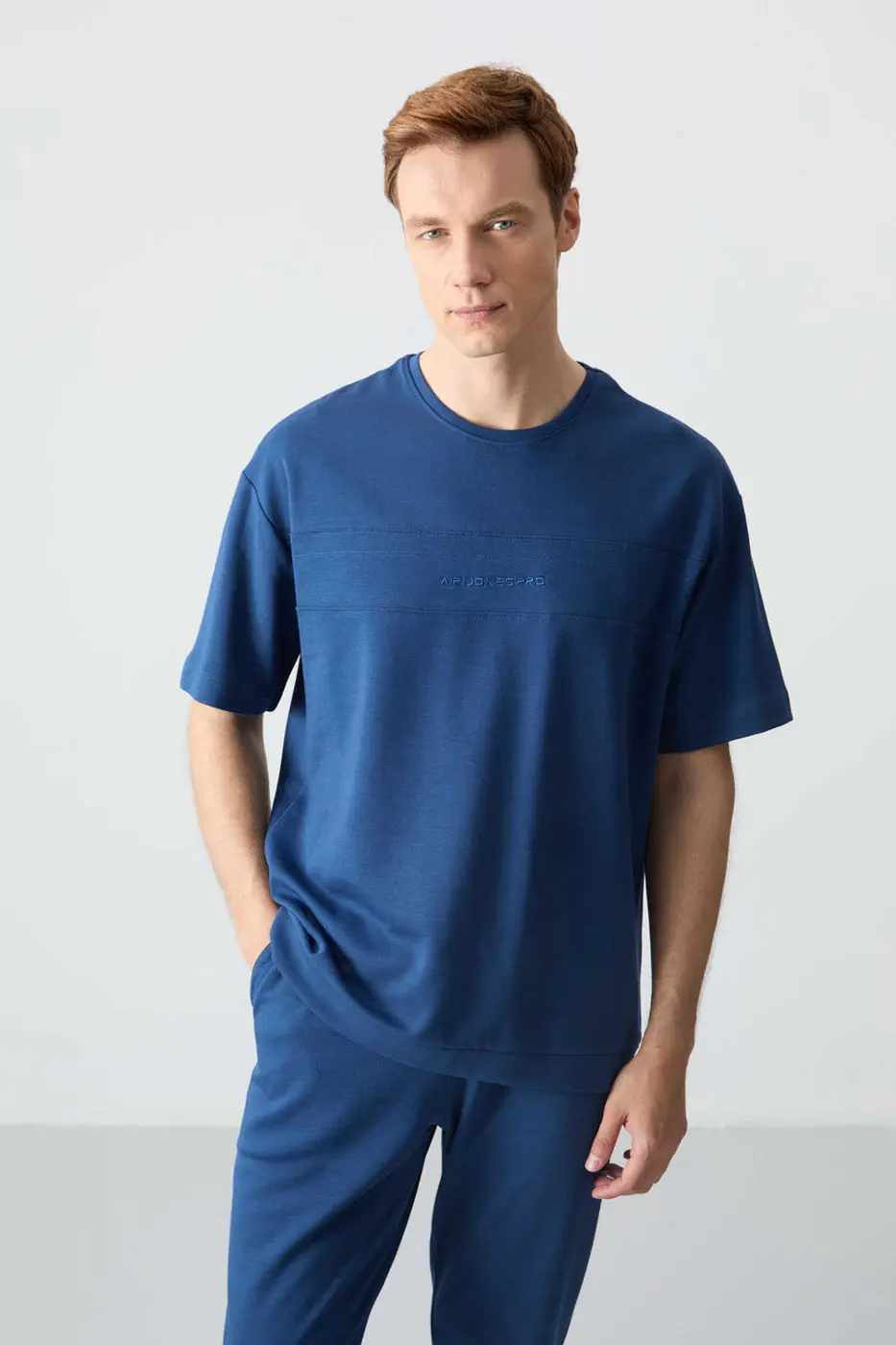 Men's-Blue-Short Sleeve-Tracksuit Set — photograph 4