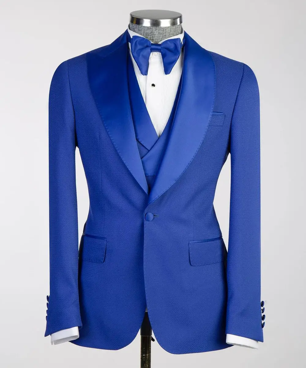 Men's Blue Tuxedo-Asymmetrical Satin Lapel — photograph 4