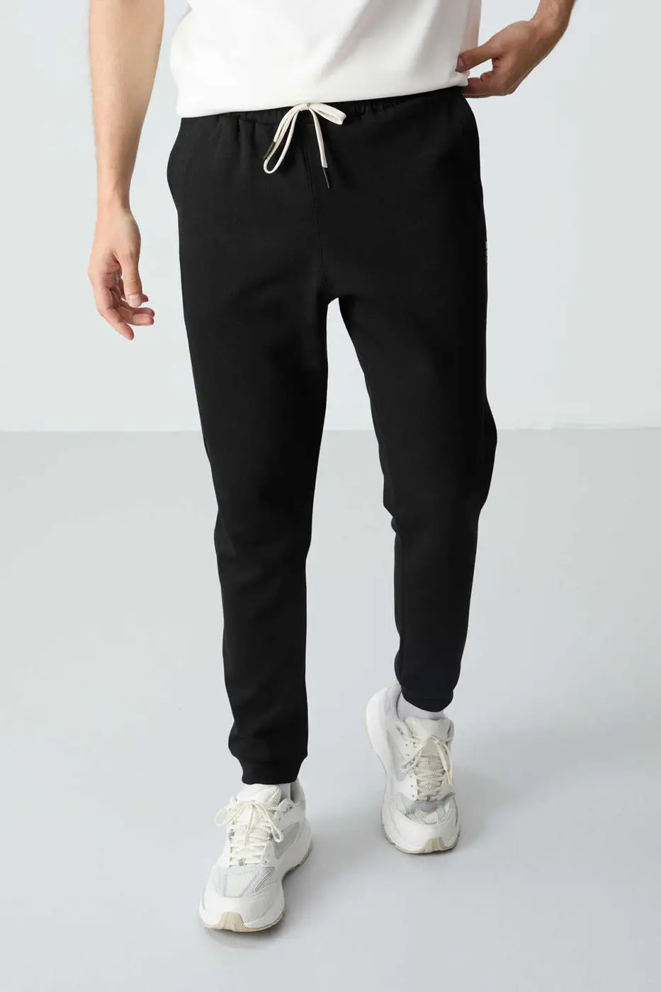 Men's-Cream-Black-Short Sleeve-Tracksuit Set — photograph 3