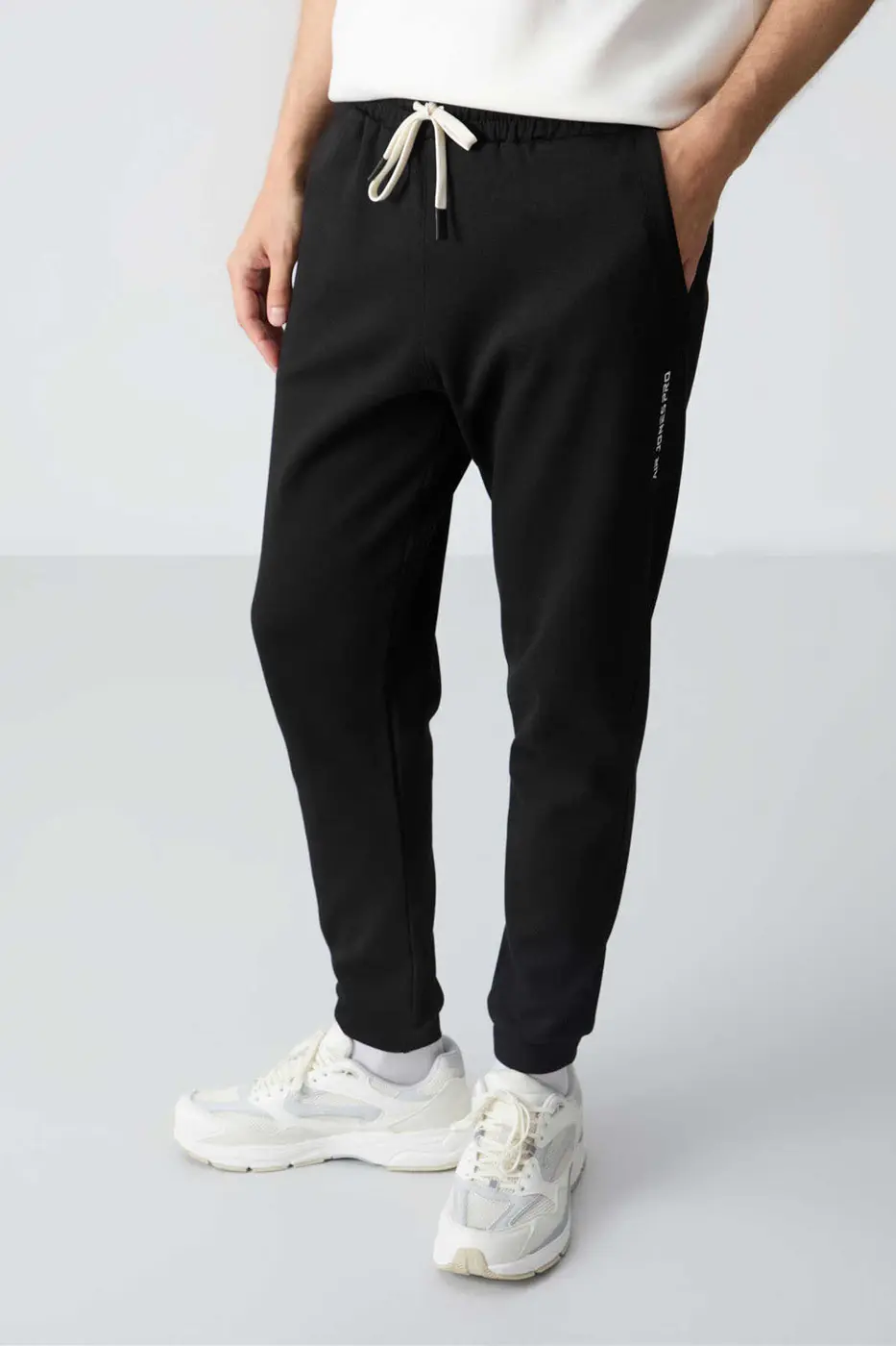 Men's-Cream-Black-Short Sleeve-Tracksuit Set — photograph 5