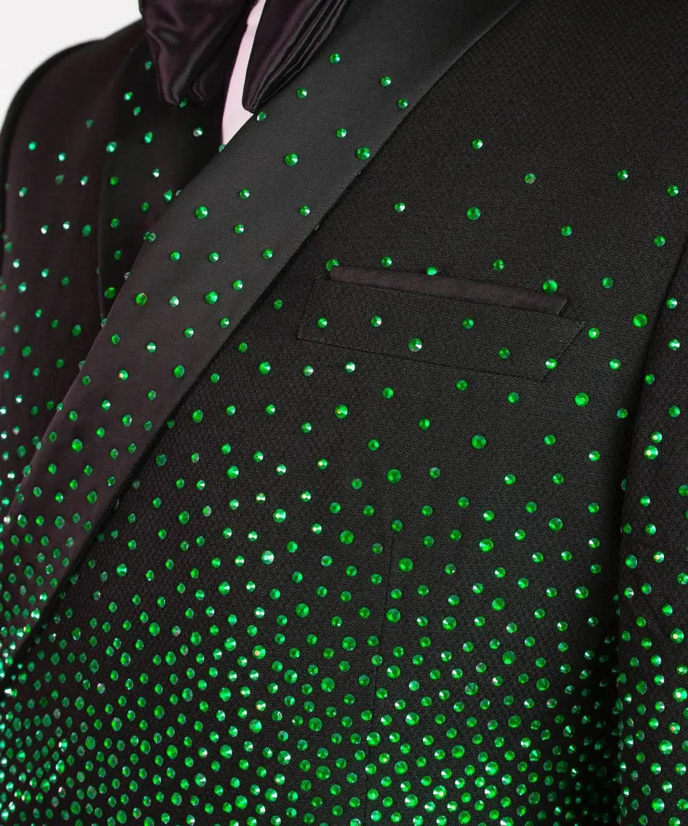 Men's Double Breasted Black Tuxedo, Green Stoned — photograph 2