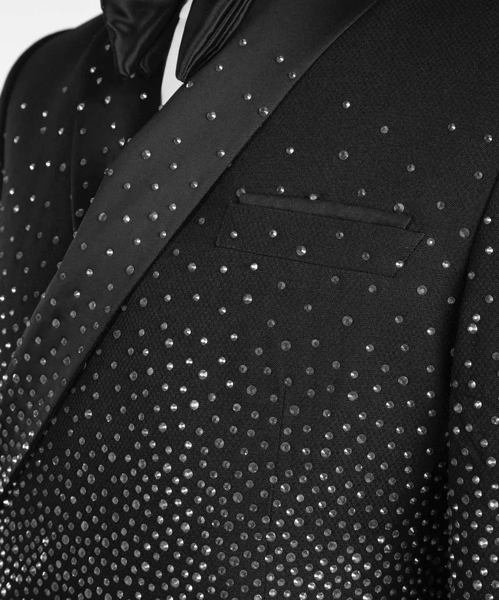 Men's Double Breasted Black Tuxedo, Silver Stoned — photograph 2