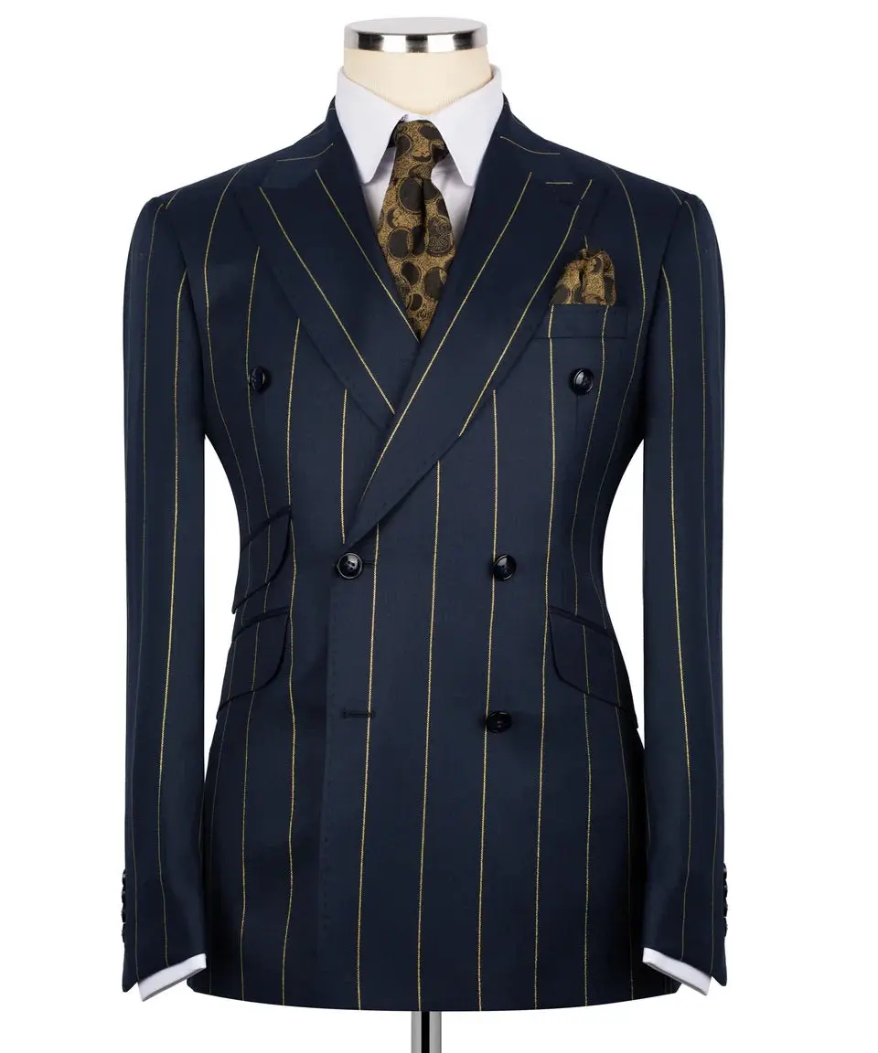 Men's Double-Breasted Pinstripe Suit-Navy — photograph 1