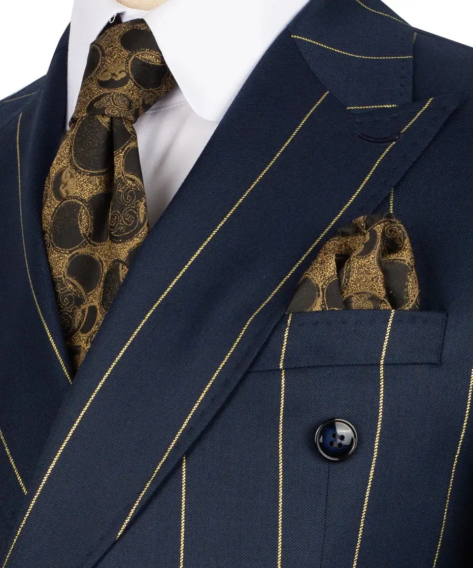 Men's Double-Breasted Pinstripe Suit-Navy — photograph 2