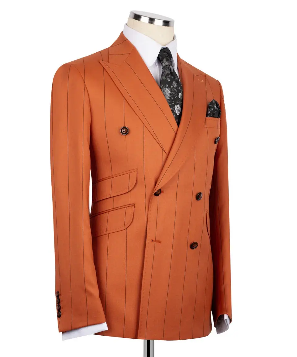 Men's Double-Breasted Pinstripe Suit-Orange — photograph 3