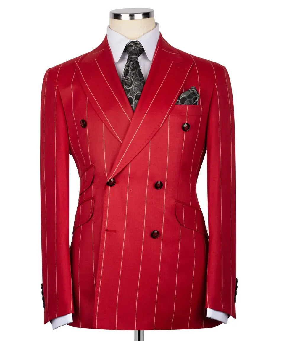 Men's Double-Breasted Pinstripe Suit-Red — photograph 1