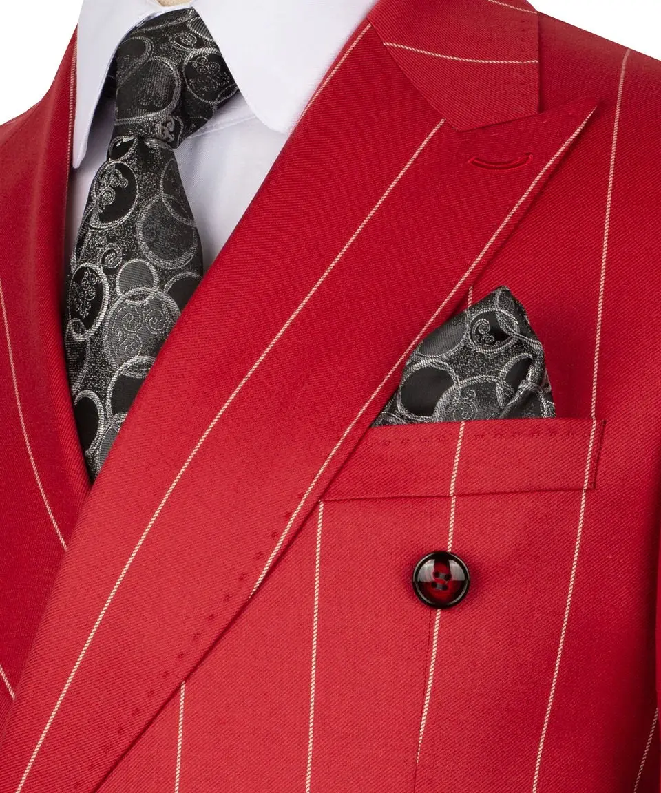 Men's Double-Breasted Pinstripe Suit-Red — photograph 2