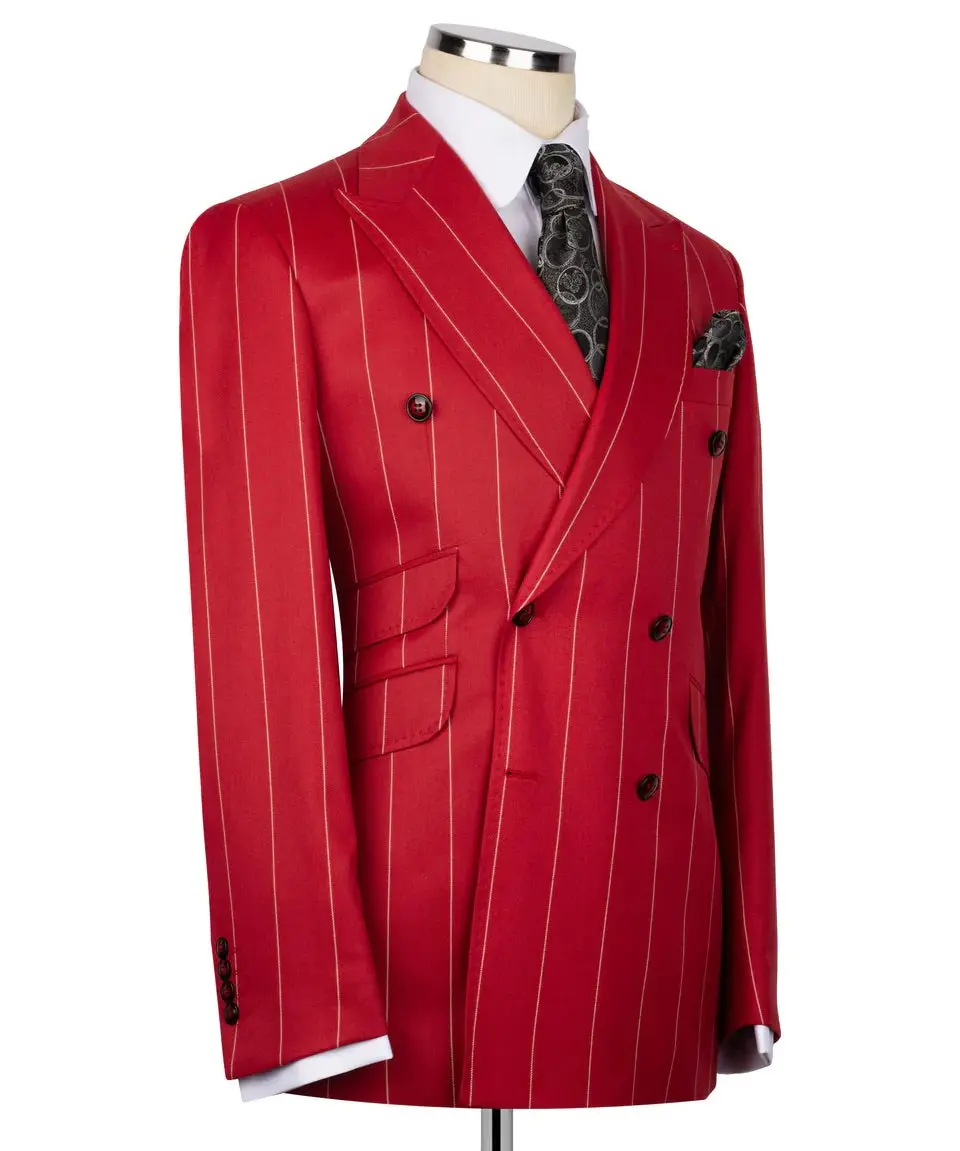 Men's Double-Breasted Pinstripe Suit-Red — photograph 3
