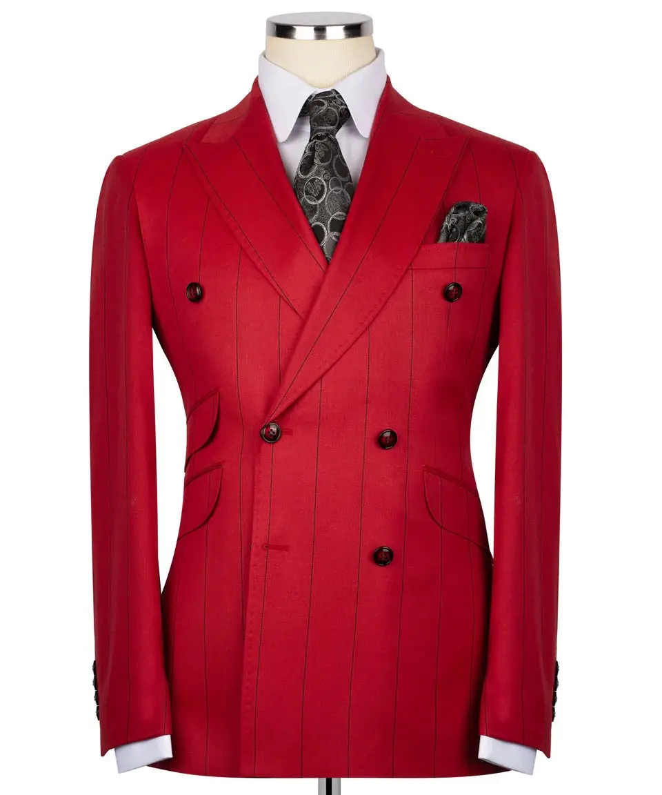 Men's Double-Breasted Pinstripe Suit-Red — photograph 1