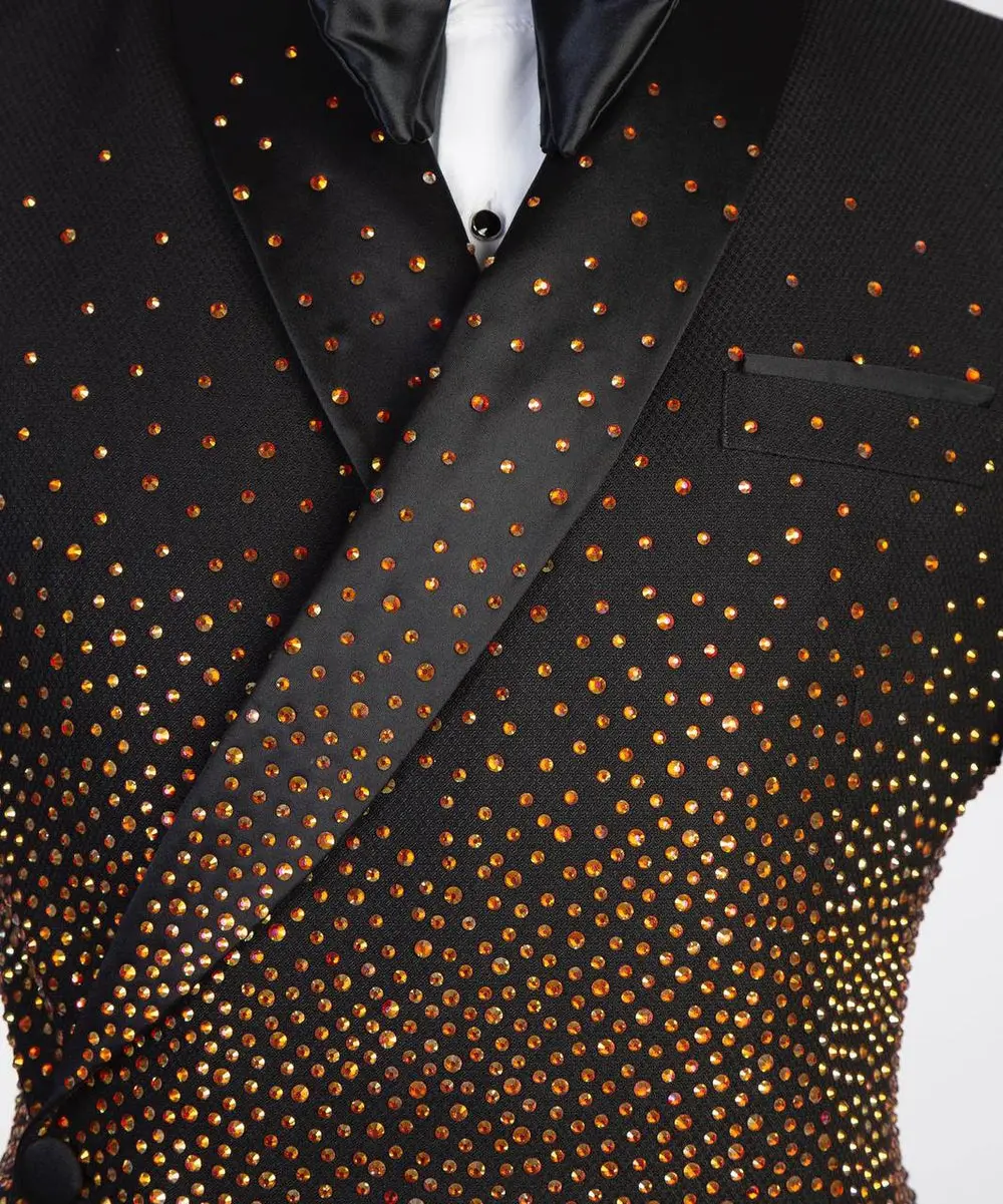 Men's Double Breasted Black Tuxedo, Gold Stoned — photograph 4