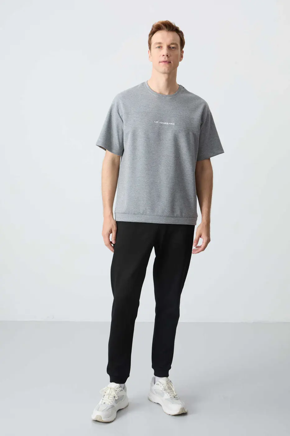 Men's-Grey-Black-Short Sleeve-Tracksuit Set — photograph 1