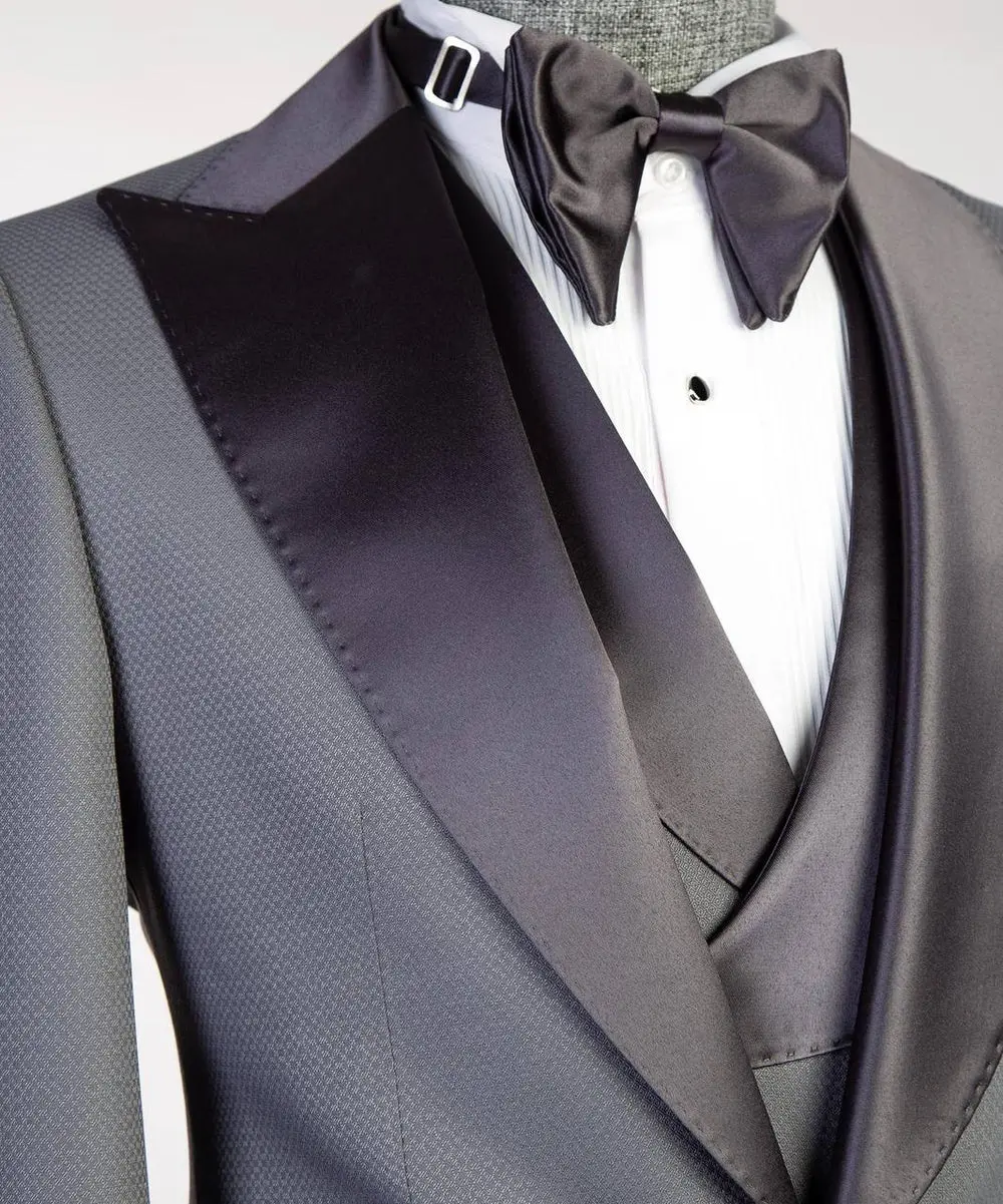 Men's Grey Tuxedo-Asymmetrical Satin Lapel — photograph 2