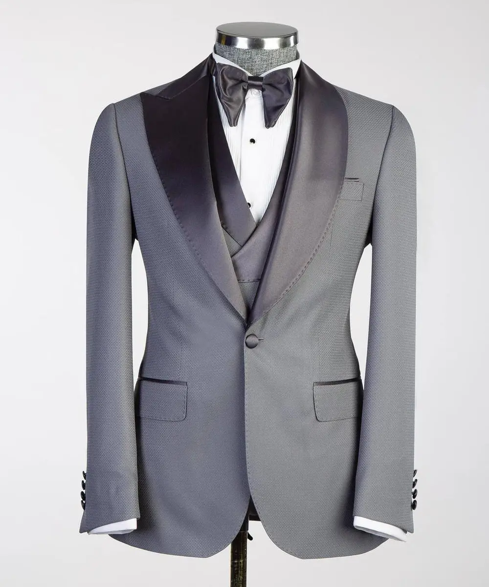 Men's Grey Tuxedo-Asymmetrical Satin Lapel — photograph 4