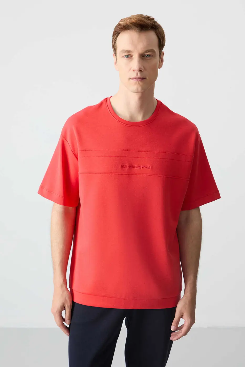 Men's-Red-Navy-Short Sleeve-Tracksuit Set — photograph 2