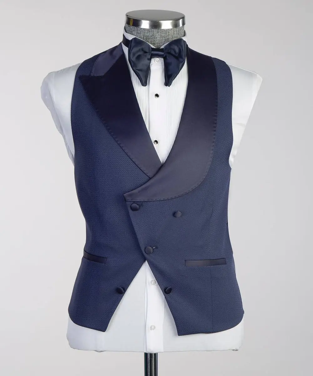 Men's Navy Tuxedo-Asymmetrical Satin Lapel — photograph 3
