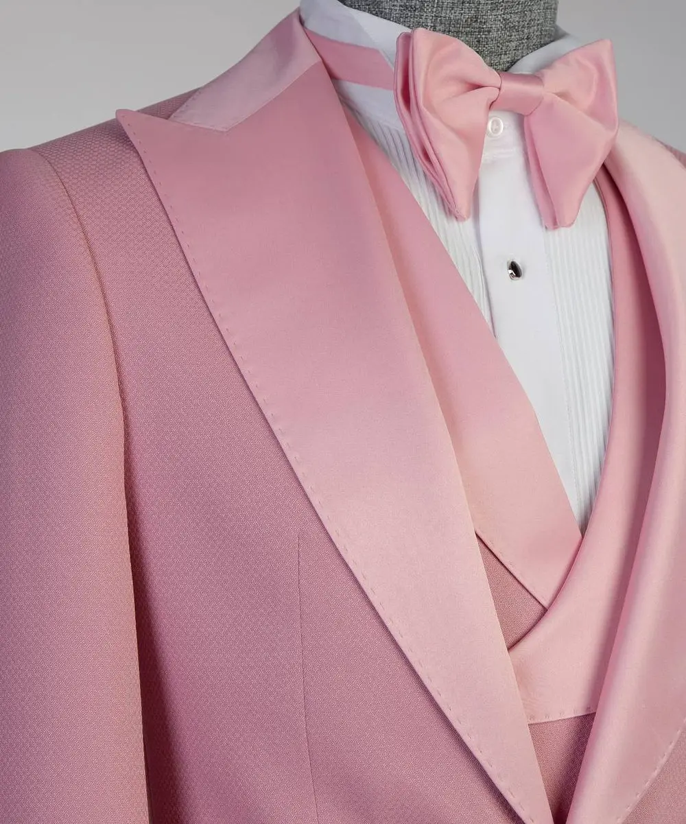 Men's Pink Tuxedo-Asymmetrical Satin Lapel — photograph 2