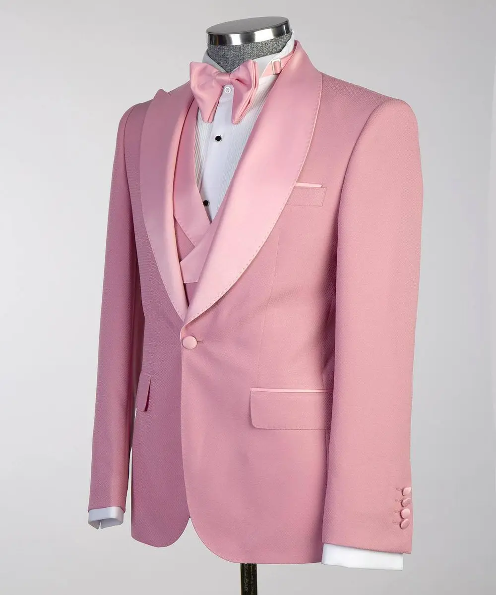Men's Pink Tuxedo-Asymmetrical Satin Lapel — photograph 6