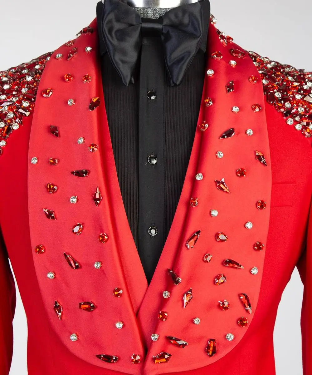 Men's Red Tuxedo, Silver Gem Stoned — photograph 3