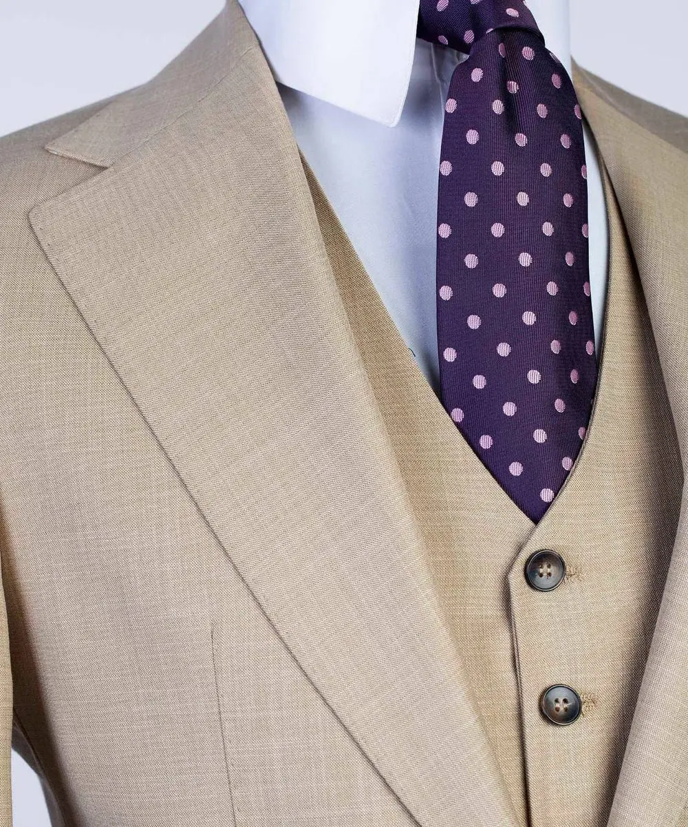 Men's 3 Piece Beige/Cream Classic Suit — photograph 2