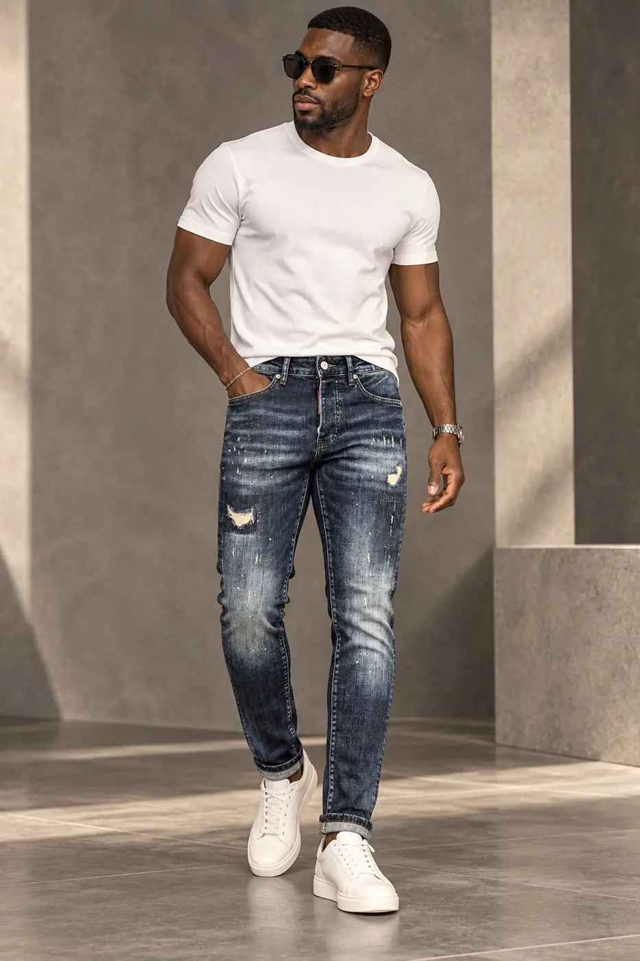 Men's Slim Fit Stretch Denim Jeans – Faded Wash Black/Blue — photograph 1