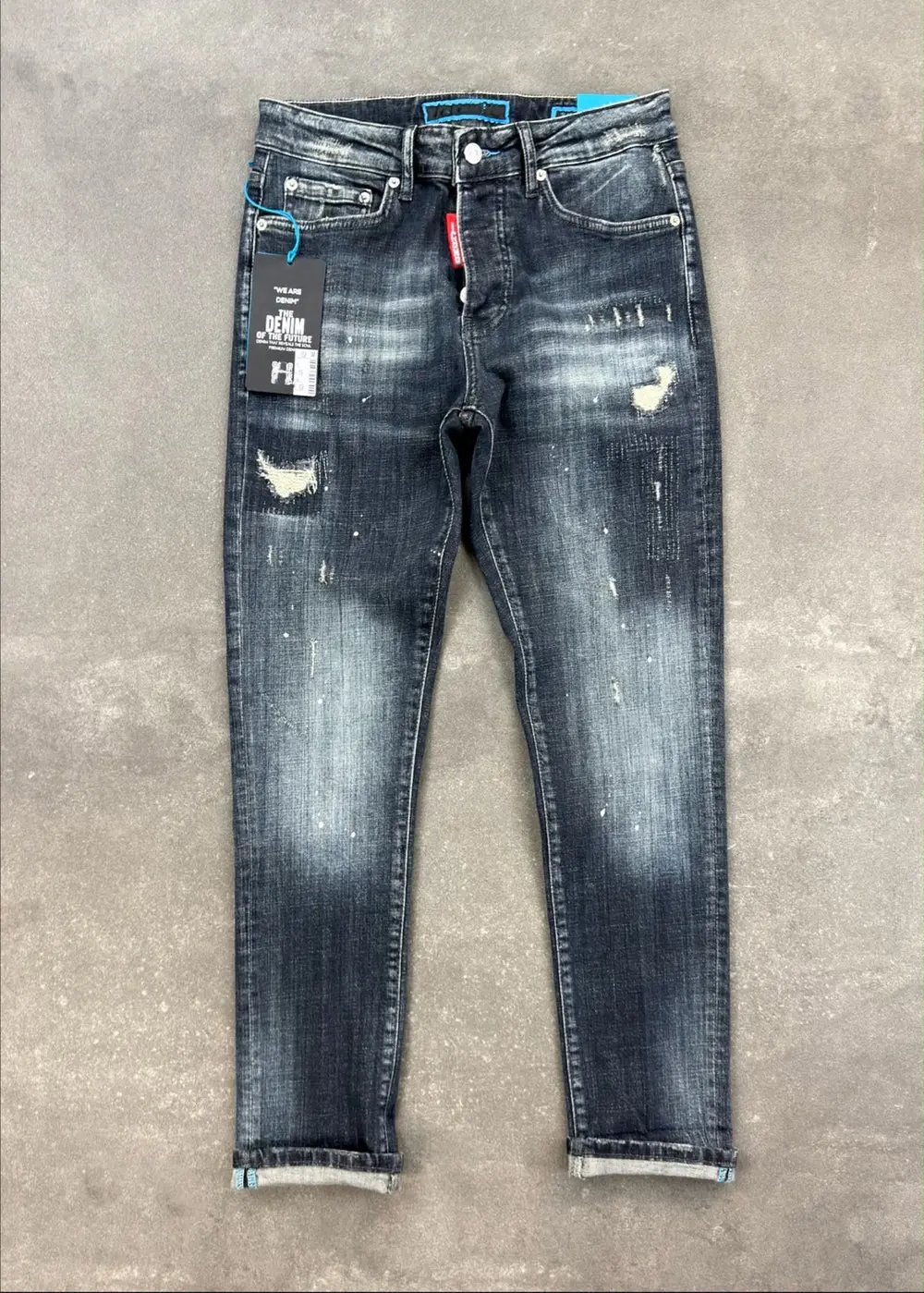 Men's Slim Fit Stretch Denim Jeans – Faded Wash Black/Blue — photograph 2