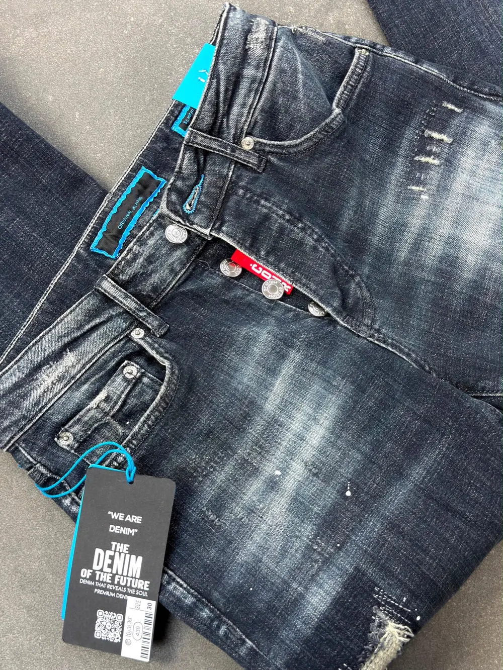 Men's Slim Fit Stretch Denim Jeans – Faded Wash Black/Blue — photograph 4
