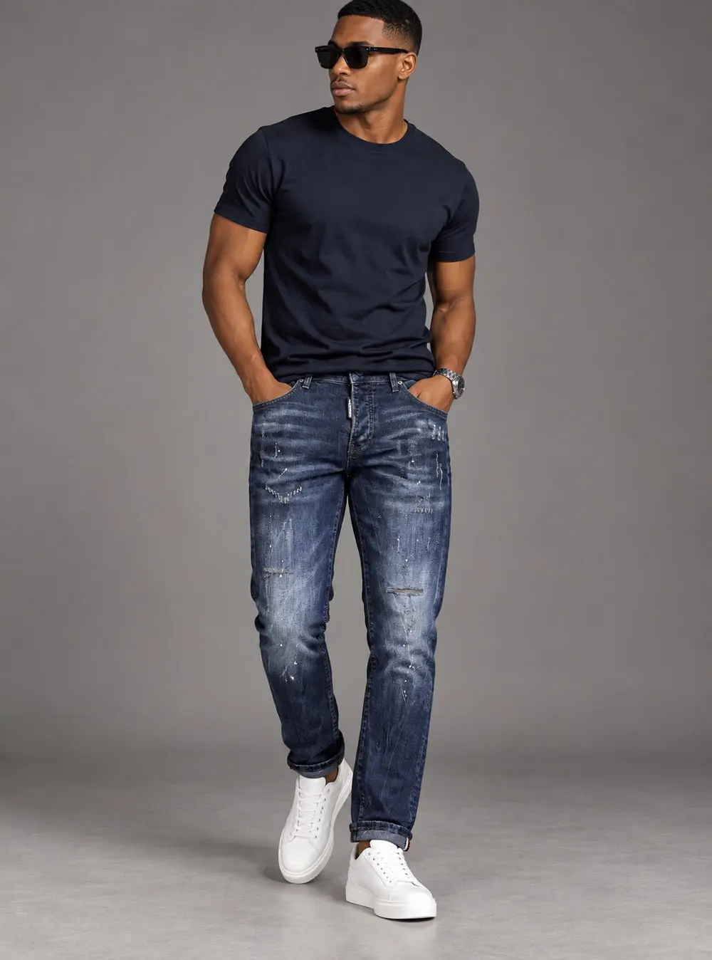 Men's Slim Fit Stretch Denim Jeans – Navy Blue — photograph 1