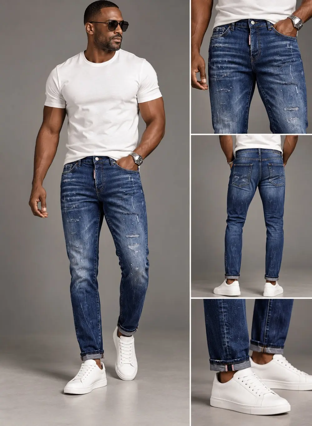 Men's Slim Fit Stretch Denim Jeans – Navy Blue — photograph 5