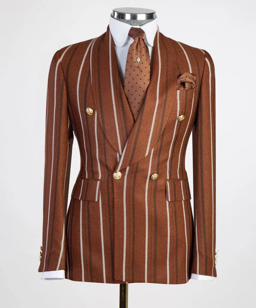 Men's Suit -2 Piece, Brown Stripe Design — photograph 1