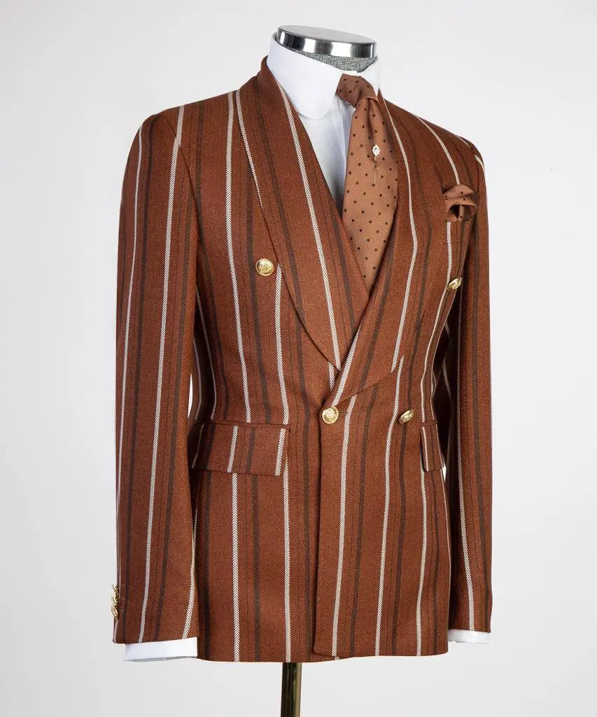 Men's Suit -2 Piece, Brown Stripe Design — photograph 2