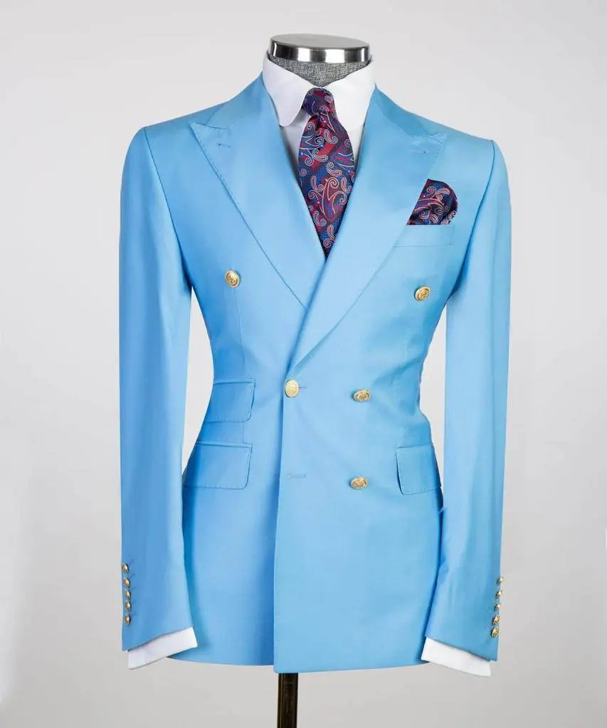 Double Breasted Blue Suit Peak Lapel 2pc — photograph 1