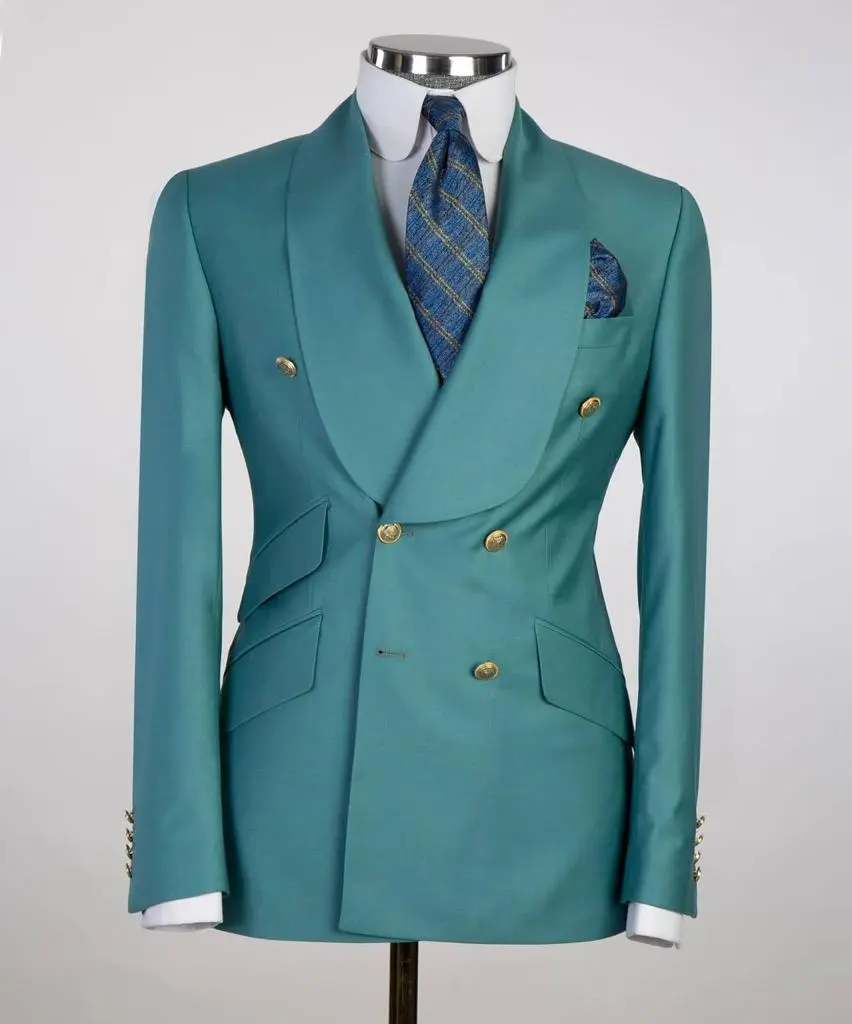 Men's 2 Piece Double Breasted Green Suit — photograph 1
